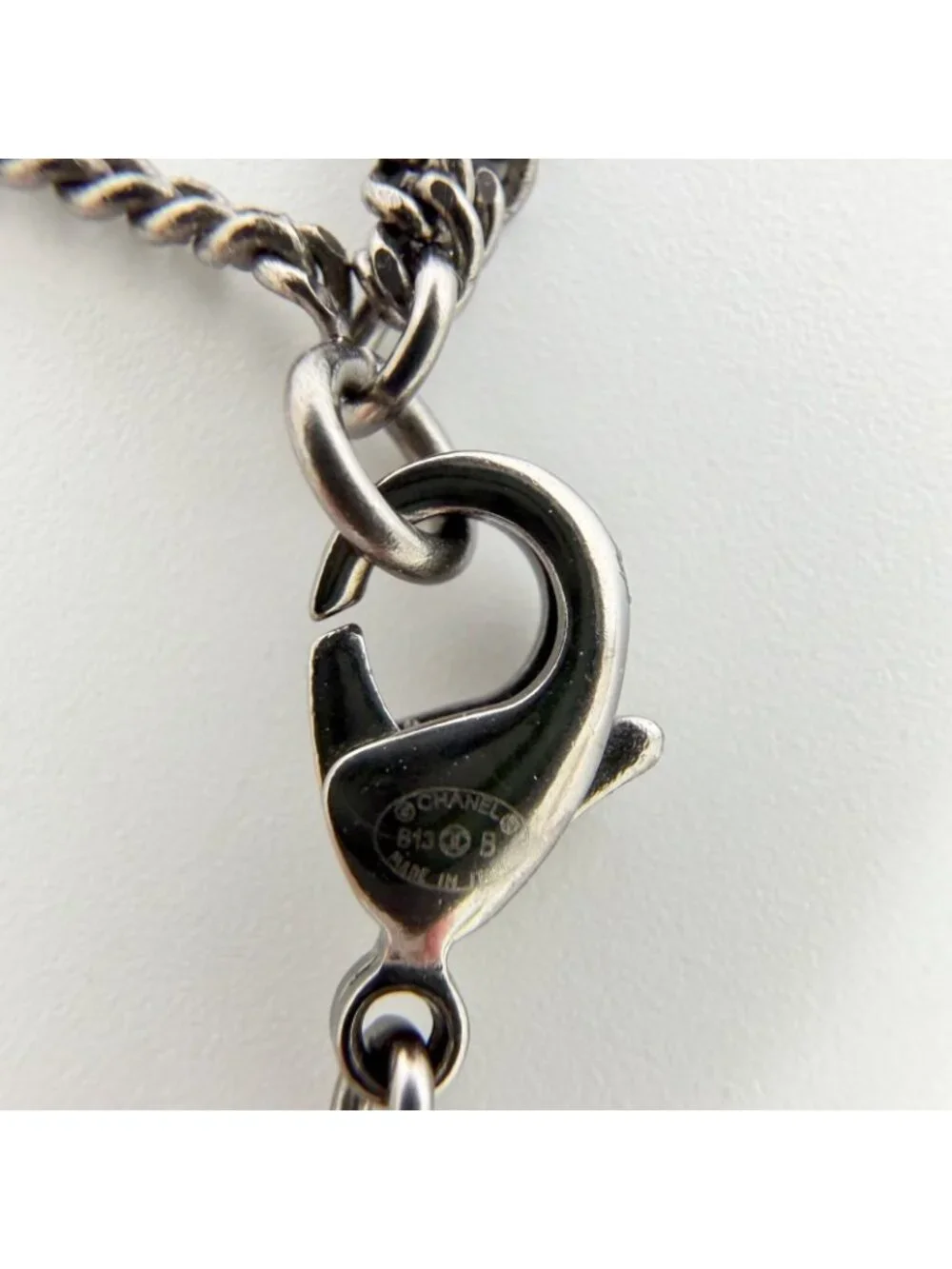 Chanel CC Logo Necklace Plated Rhinestone Silver Vintage